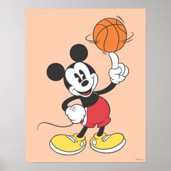 Sporty Mickey | Spinning Basketball Poster by MickeyAndFriends at Zazzle