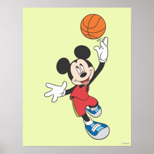 Sporty Mickey   Throwing Basketball Poster