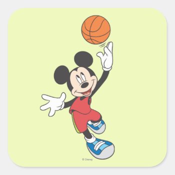 Sporty Mickey | Throwing Basketball Square Sticker by MickeyAndFriends at Zazzle