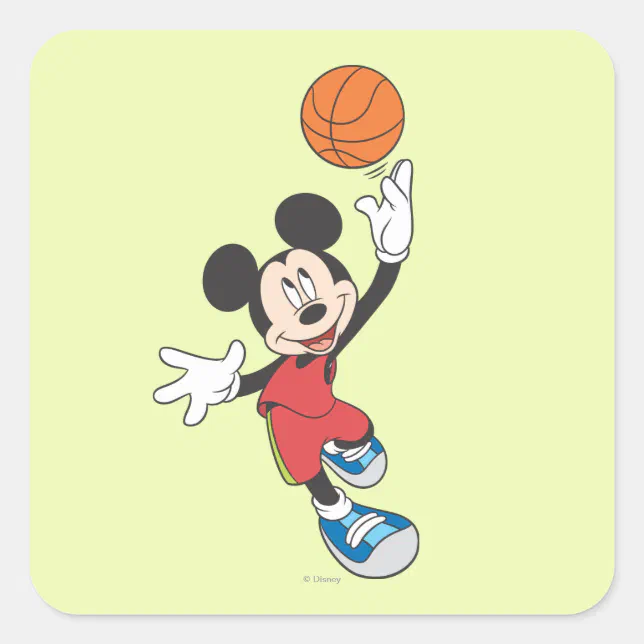 Sporty Mickey | Throwing Basketball Square Sticker | Zazzle