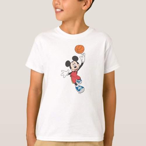 Sporty Mickey  Throwing Basketball T_Shirt