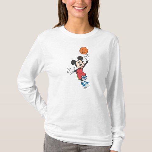 Sporty Mickey  Throwing Basketball T_Shirt