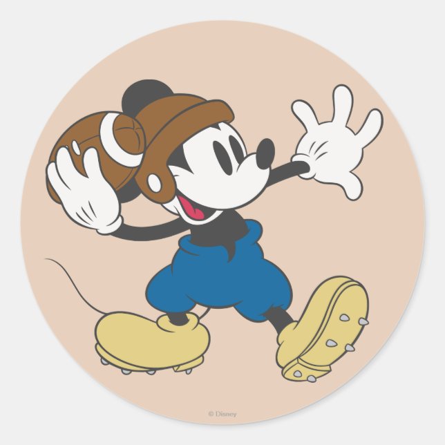 Sporty Mickey | Throwing Football Classic Round Sticker (Front)