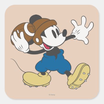 Sporty Mickey | Throwing Football Square Sticker by MickeyAndFriends at Zazzle