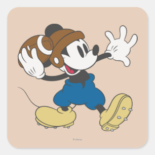 Sporty Mickey Throwing Football Square Sticker