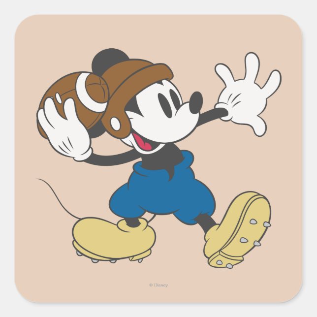 Sporty Mickey | Throwing Football Square Sticker (Front)