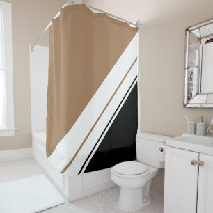 Sporty Mocha Sleek Black White Racing Stripes Shower Curtain