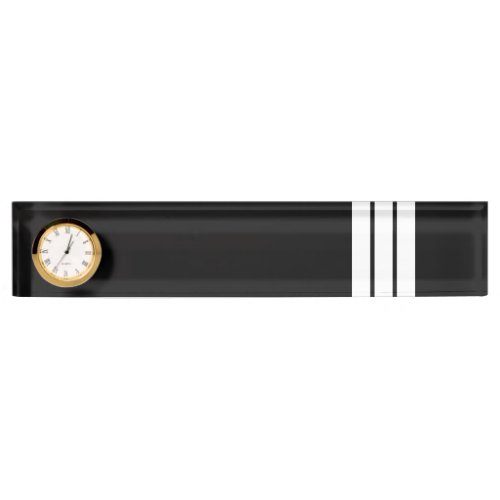 Sporty Modern Black Three Racing Stripes Clock Desk Name Plate