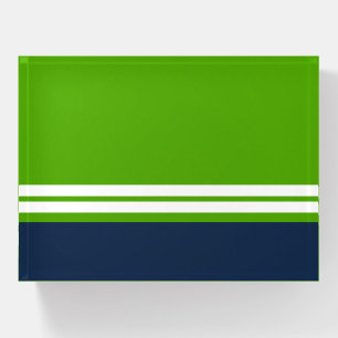 Sporty Modern Green Navy White Racing Stripes Paperweight