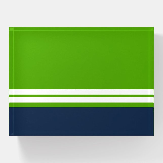 Sporty Modern Green Navy White Racing Stripes Paperweight (Front)