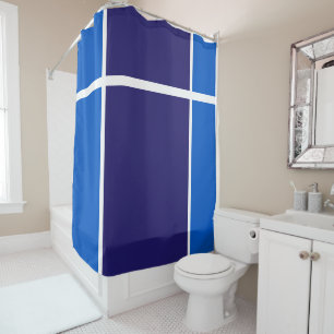 Sporty Modern Navy Blue White Racing Stripes Shower Curtain