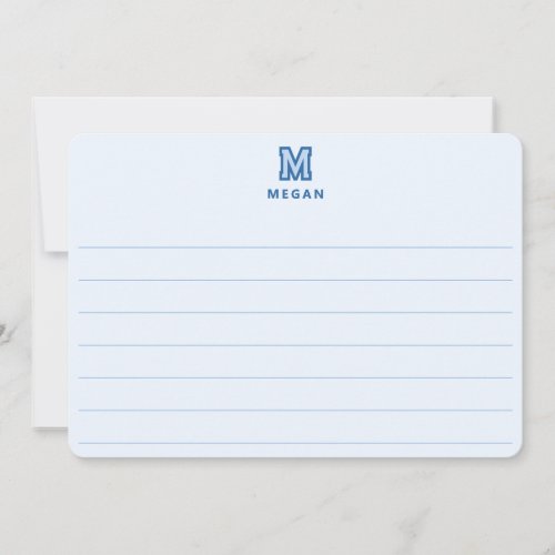 Sporty Monogram, Blue Lined Large Flat Note Card