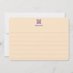 Sporty Monogram, Orange Lined Large Flat Note Card
