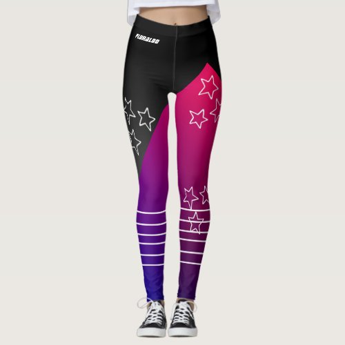 Sporty monogrammed black pink blue gradient  leggings