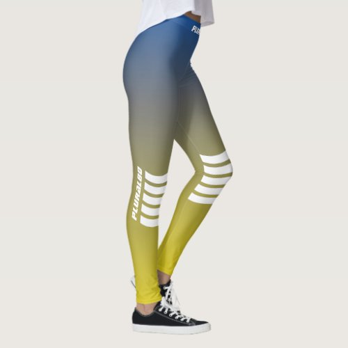 Sporty  monogrammed blue yellow gradient  leggings