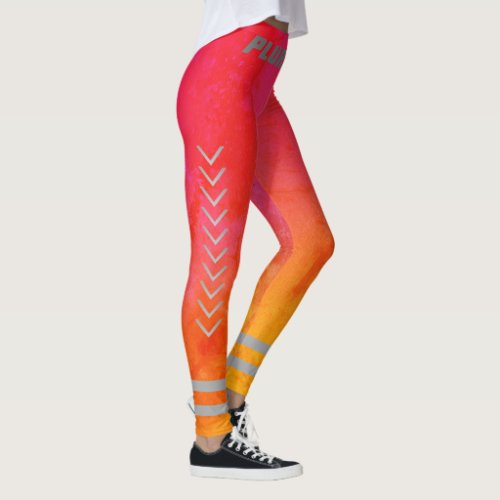 Sporty monogrammed pink yellow gradient workout leggings