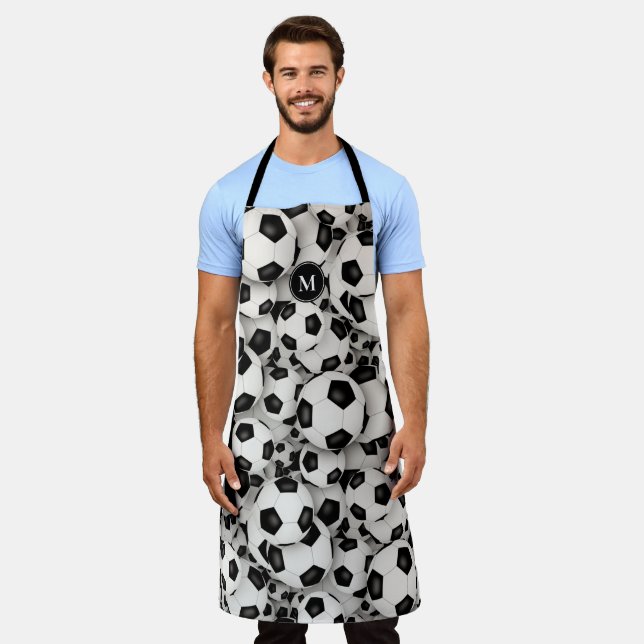sporty monogrammed soccer balls pattern apron (Worn)