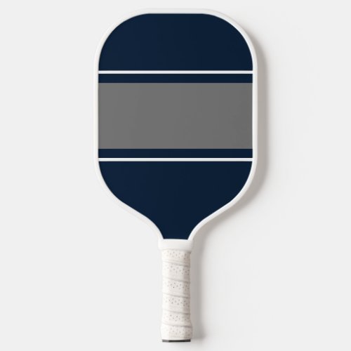 Sporty Nautical Navy Gray White Racing Stripes Pickleball Paddle