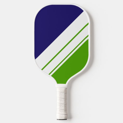 Sporty Navy Blue Lime Green White Racing Stripes Pickleball Paddle