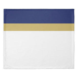 Sporty Navy Blue Matte Gold Top Stripes On White Duvet Cover