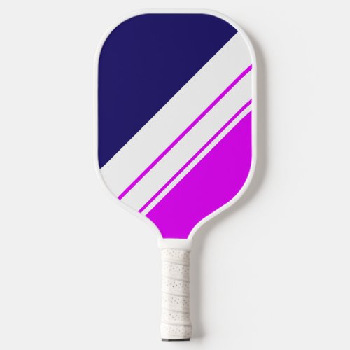 Sporty Navy Blue Neon Pink White Diagonal Stripes Pickleball Paddle