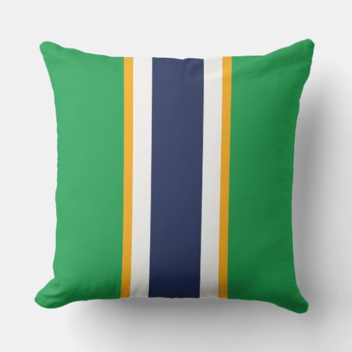 Sporty Navy Blue White Kelly Green Racing Stripes Outdoor Pillow