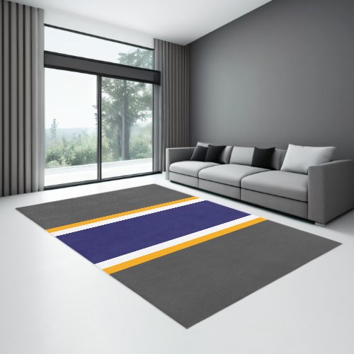 Sporty Navy Blue Yellow White Gray Racing Stripes Rug
