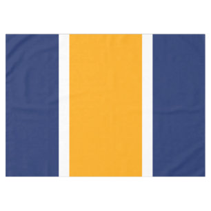 Sporty Navy Golden Orange White Racing Stripes Tablecloth