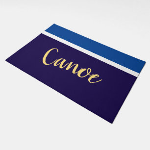 Sporty Navy Royal Blue White Stripes Canoe Text Doormat