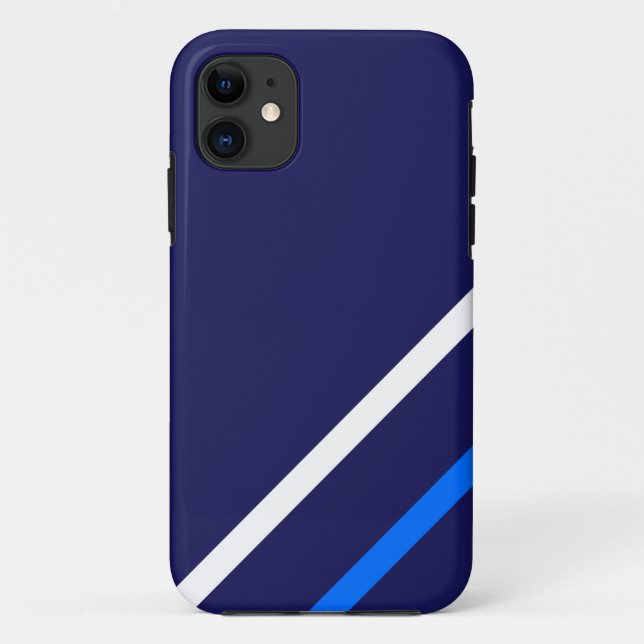 Sporty Navy Slim Bright Blue White Racing Stripes Case-Mate iPhone Case (Back)