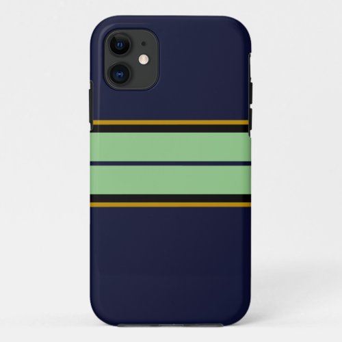 Sporty Navy Twin Light Sage Green Racing Stripes iPhone 11 Case