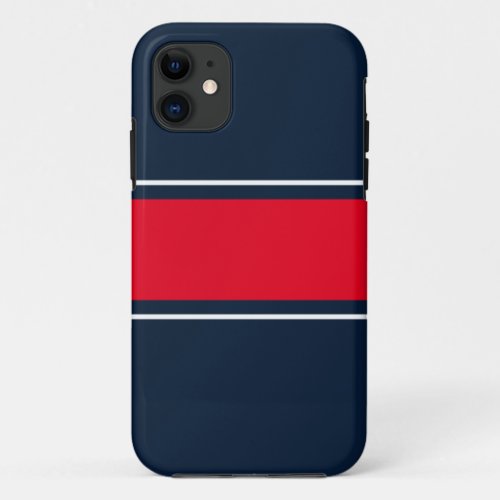 Sporty Navy Wide Bright Red White Racing Stripes iPhone 11 Case