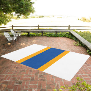Sporty Navy Yellow Orange Racing Stripes White Outdoor Rug