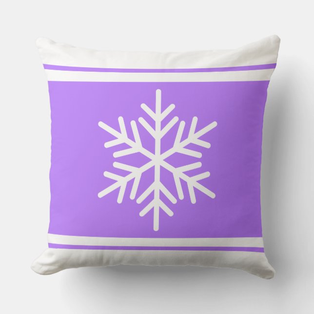 Sporty Nordic Snowflake Light Purple White Stripes Throw Pillow (Front)