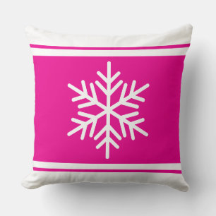 Sporty Nordic Snowflake Pretty Pink White Stripes Throw Pillow