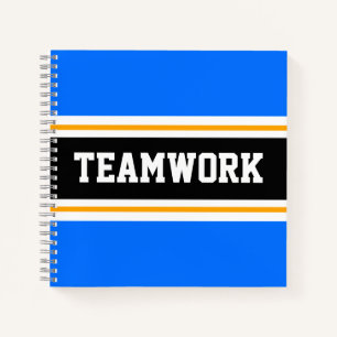 Sporty Orange Blue Black White TEAMWORK Stripes Notebook