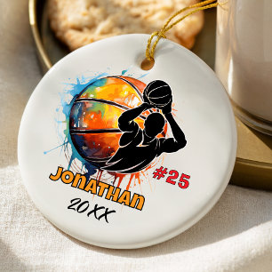 Sporty Orange Graphic Basketball Team Player Ceramic Ornament