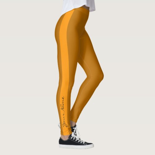 Sporty Orange Monochrome Vertical Band Leggings