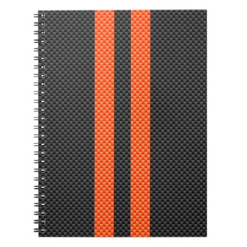 Sporty Orange Stripes Carbon Fiber Style Decor Notebook