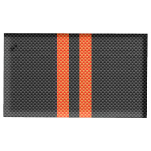 Sporty Orange Stripes Carbon Fiber Style Decor Place Card Holder