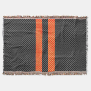 Sporty Orange Stripes Carbon Fiber Style Decor Throw Blanket