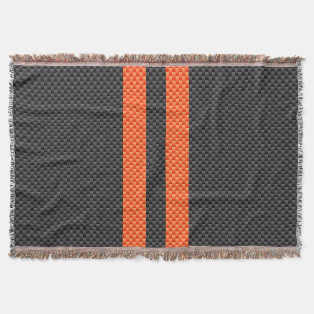 Sporty Orange Stripes Carbon Fiber Style Decor Throw Blanket (Front)