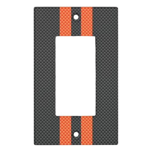 Sporty Orange Stripes on Carbon Fiber Like Print Light Switch Cover