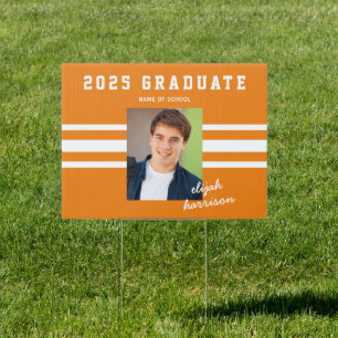 Sporty Orange & White Custom Photo Graduation Yard Sign