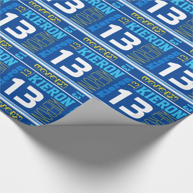 Sporty personalized name 13th birthday kids wrap wrapping paper (Corner)