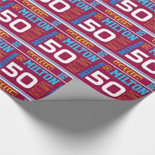 Sporty personalized name 50th birthday kids wrap wrapping paper