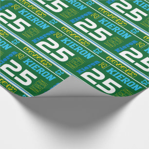 Sporty personalized name age green birthday wrap wrapping paper