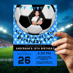 Sporty Photo Birthday Party Invitation Soccer