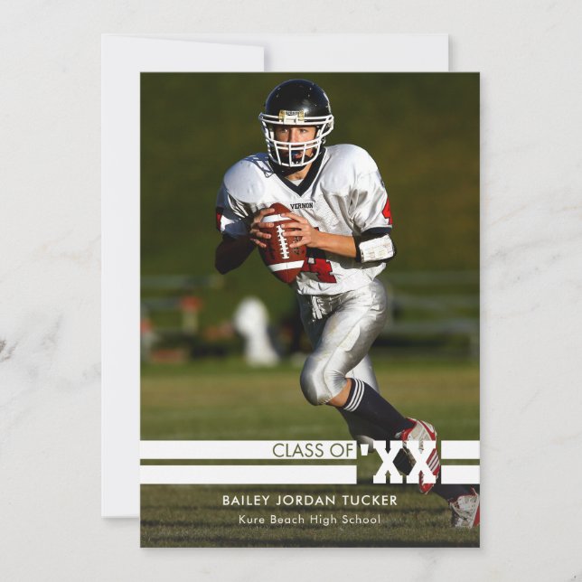 Sporty Photo Graduation Announcement Black & White (Front)