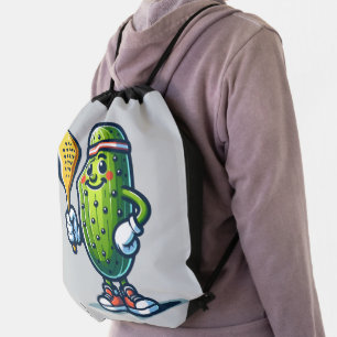 SPORTY PICKLE - Pickleball Mascot Court Player Fun Drawstring Bag